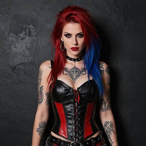 Punk Rock Woman with Red and Blue Hair