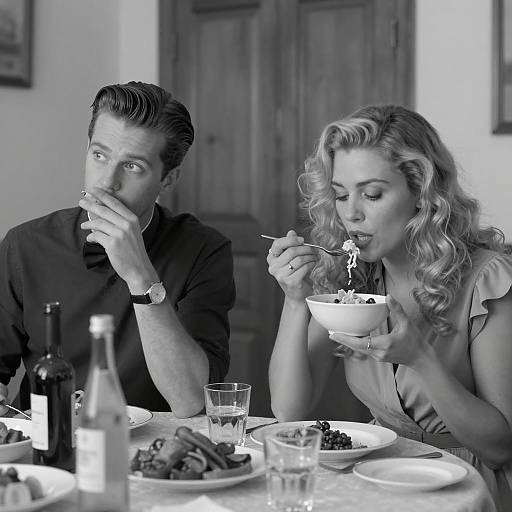 Elegant Black-and-White Dining Scene
