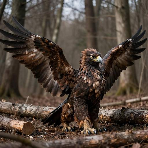 Crouching Forest Griffin with Dark Wings