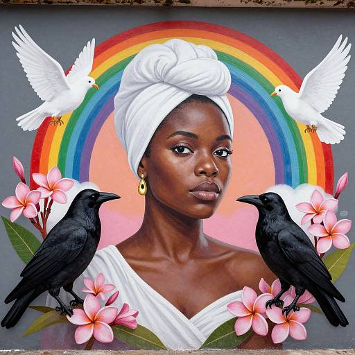 Vibrant Mural of Black Woman and Symbols