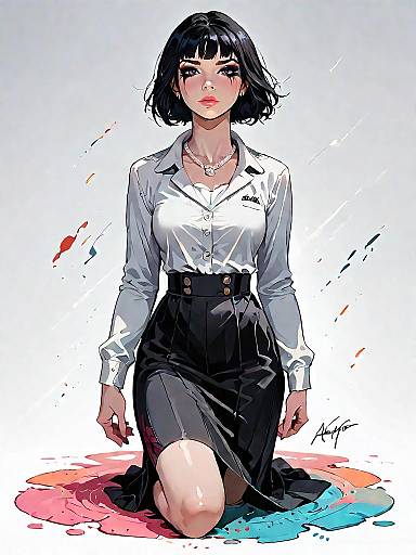 Stylish Woman in Casual Chic Outfit Kneeling