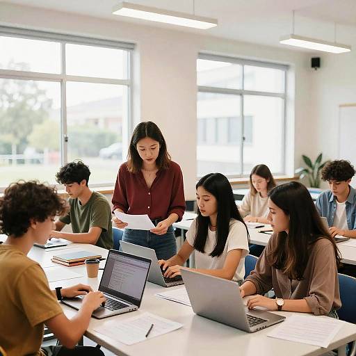 Bright Modern Classroom Collaborative Study Scene