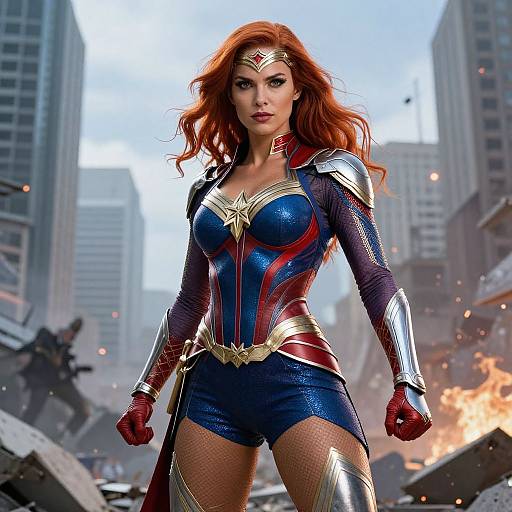 Epic Female Superhero in Vibrant Costume