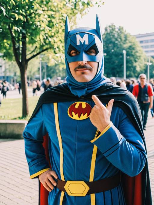 Man in Blue Superhero Costume at Outdoor Cosplay Event