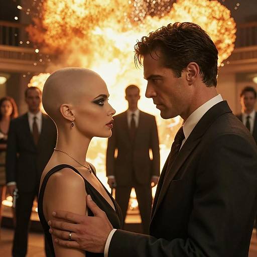 Intense Portrait Amid Explosive Drama