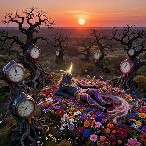 Surreal Landscape with Melting Timepieces