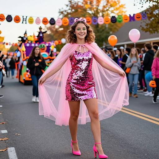 Cheerful Student in Halloween Parade