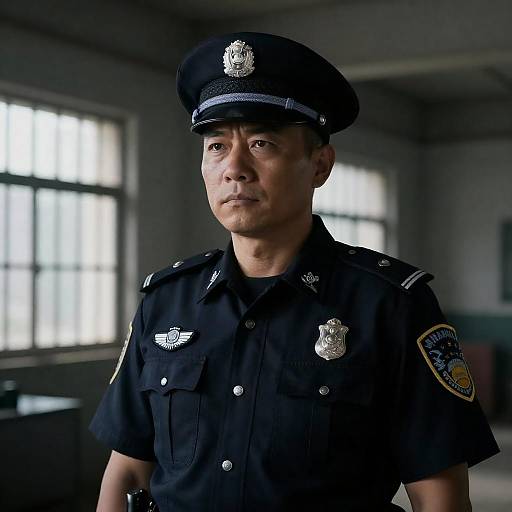 Serious Male Police Officer in Uniform