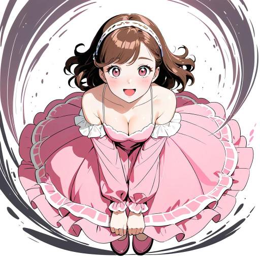 Anime Girl in Pink Dress on All Fours