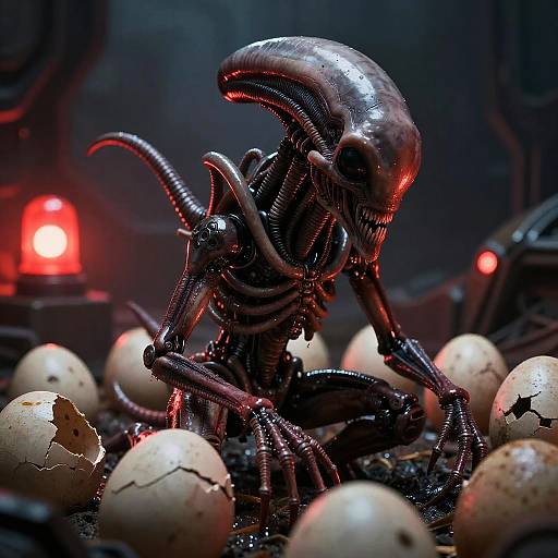 Xenomorph Emerging from Alien Eggs