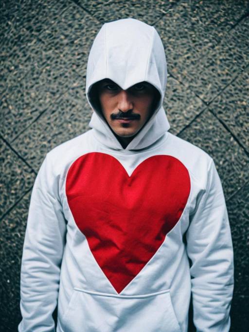 Man Wearing White Hoodie with Red Heart