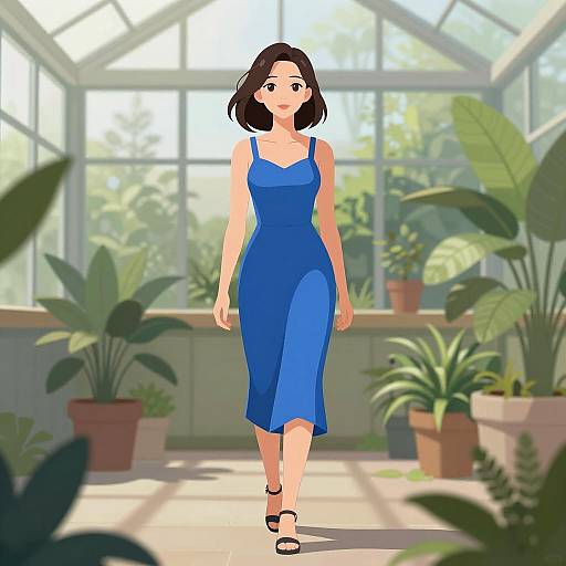 Anime Woman in Vibrant Blue Dress