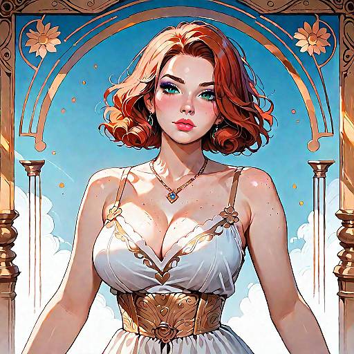 Redhead Woman in Golden Hour Bohemian Dress