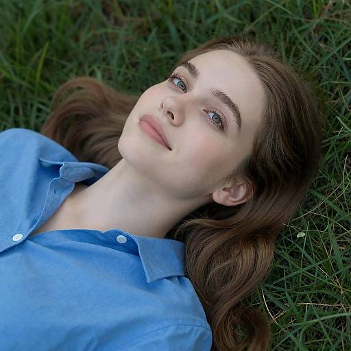 Serene Woman Lying on Green Grass