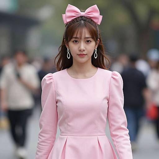 Realistic Adult Woman in Pink Dress