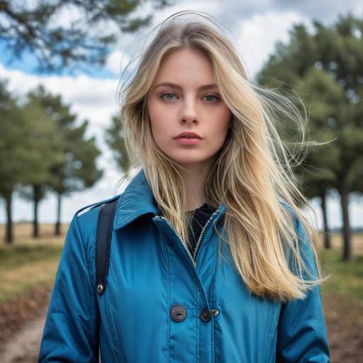 Blonde Woman in Blue Jacket Outdoors