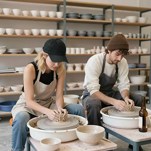 Creative Duo in Pottery Studio