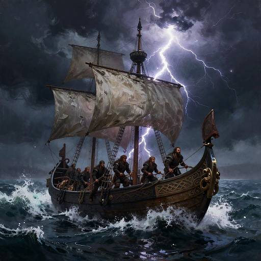 Viking Longship Storm at Sea