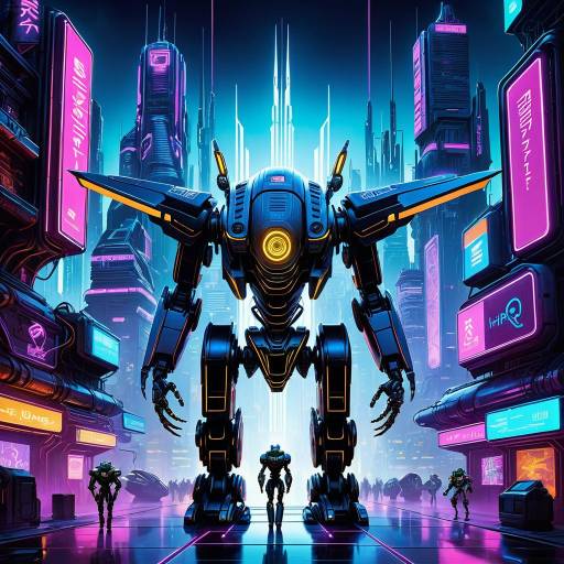 Futuristic Robot in Neon Cybercity