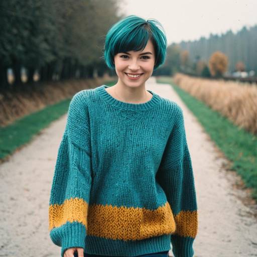 Cheerful Teen with Teal Pixie Cut