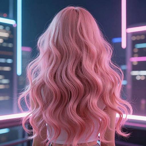 Cyberpunk Pink Wavy Hair in Neon City