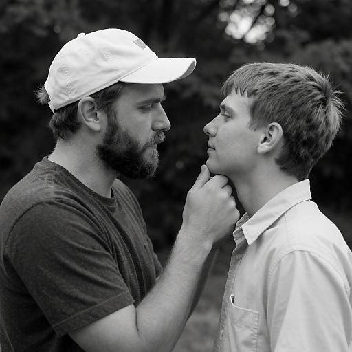 Black and White Portrait of Two Men Outdoors