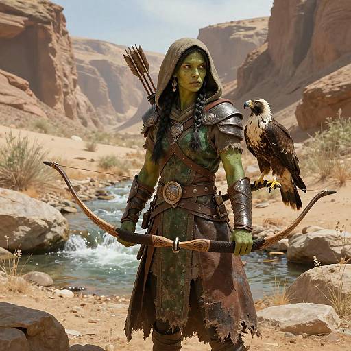 Epic Orc Shaman in Desert Canyon Oasis