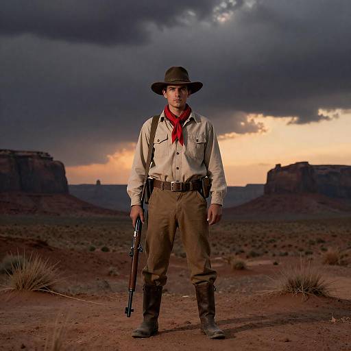 Western Cowboy at Desert Sunset