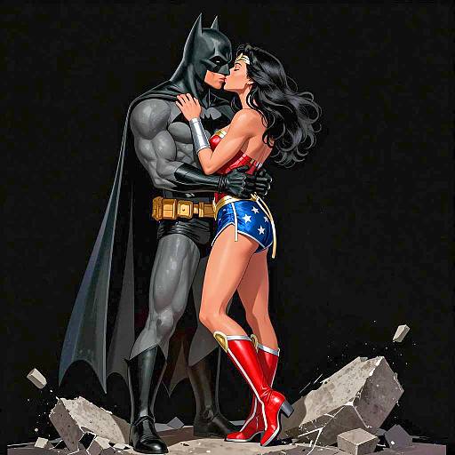 Batman and Wonder Woman Embrace and Kiss