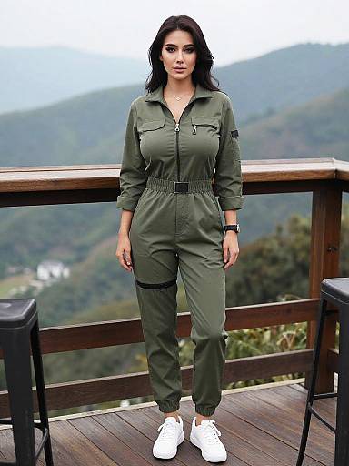 Woman in Olive Jumpsuit at Mountain Bar