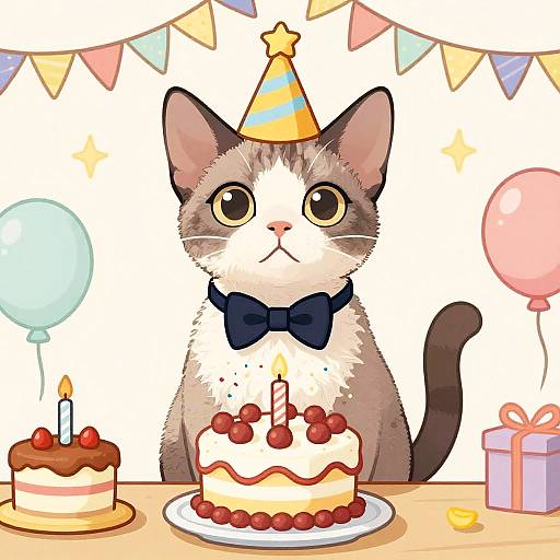 Cartoon Cornish Rex Cat Birthday