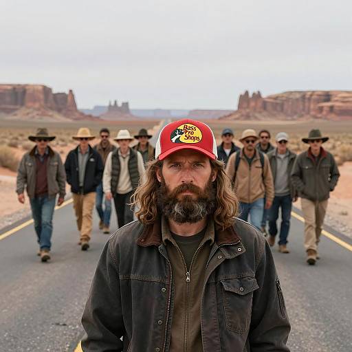 Desert Road Scene with Diverse Group