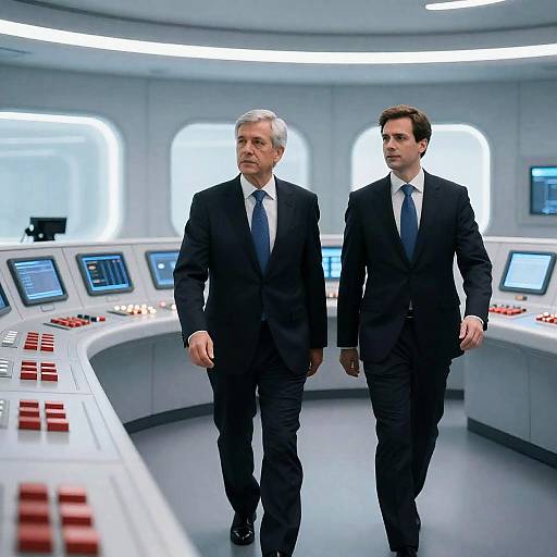 Futuristic Control Room with Two Men
