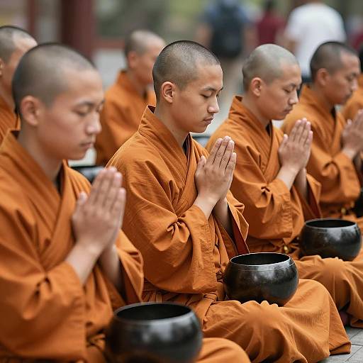 Peaceful Monks in Serene Outdoor Setting