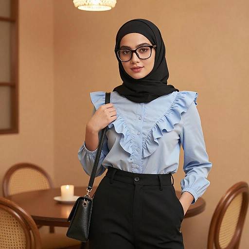 Young Woman in Black Hijab and Glasses