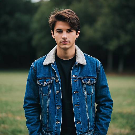Young Man in Denim Jacket Outdoors