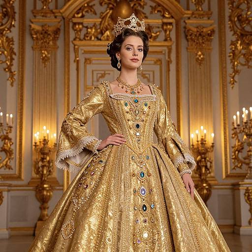 Regal Woman in Opulent Gold Gown