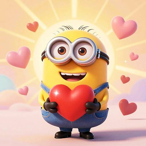 Cheerful Minion Holding Sparkling Heart