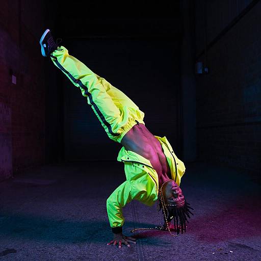 Neon Breakdancer in Mardi Gras Style