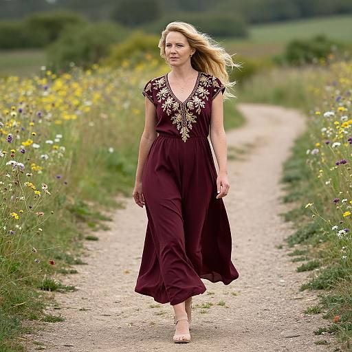 Graceful Woman in Maroon Dress
