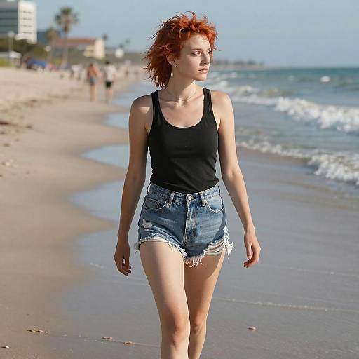 Spiky Red-Haired Woman on Beach