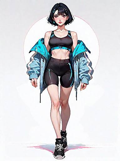 Athletic Woman in Activewear with Blue Jacket