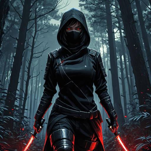Stealthy Anime Ninja in Dark Forest