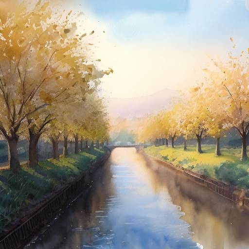 Serene Riverbank at Golden Hour
