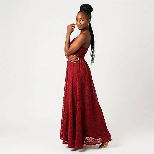 Elegant Dark-Skinned Woman in Red Dress