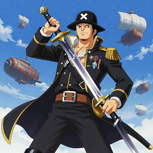 Heroic Sky Pirate Captain Anime Style