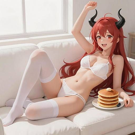 Red-Haired Anime Woman on Couch