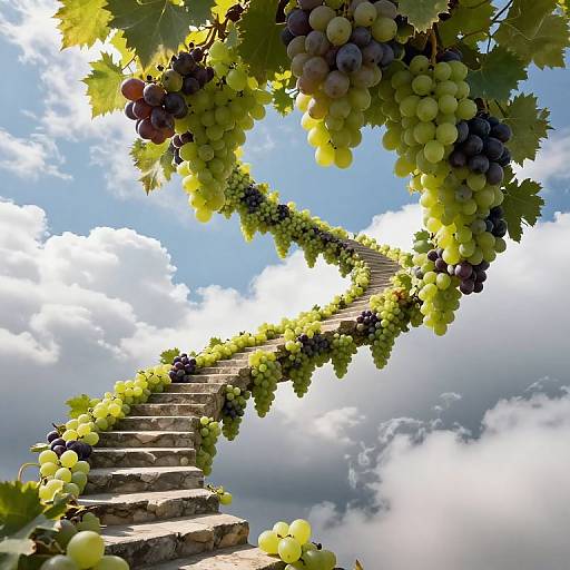 Surreal Grapes and Stone Staircase