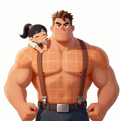 Muscular Man with Smiling Girl Illustration
