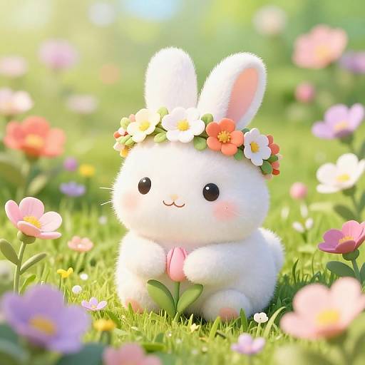 Adorable Bunny with Floral Crown